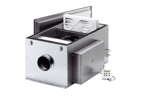Boîtes compactes ECR -2 EC IM0018067.PNG Appareil d'air entrant compact avec réchauffeur d'air électrique, moteur EC, filtre et régulation, DN 125 à DN 315