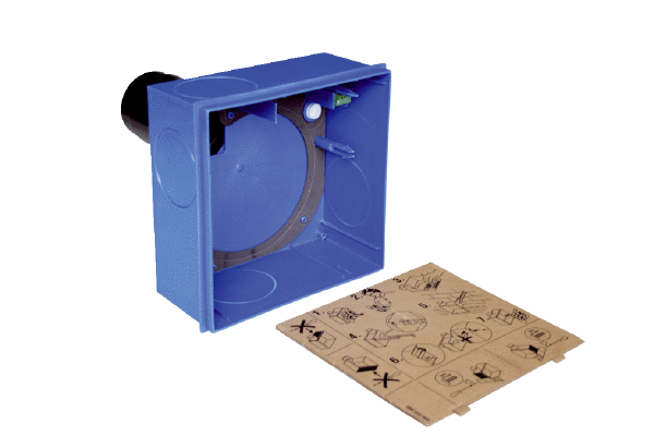 ER-UP/GH IM0018422.PNG Boîtier encastré avec raccord de soufflage arrière en plastique pour recevoir un ventilateur ER 60 E / ER 100 E, ou un raccordement de pièce secondaire à droite / à gauche / en bas possible