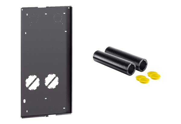WS 75 RSAP IM0019228.PNG Nástěnná sada pro hrubou stavbu se skládá z jedné vestavné skříně (šířka x výška x hloubka: 538 x 1070 x 25 mm) s integrovanou vrtací šablonou pro jádrové vrtání, dvou tepelně izolovaných stěnových trubek s kanálky pro odvod kondenzátu (průměr: 125 mm, délka: 500 mm) pro ventilační přístroj se zpětným získáváním tepla WS 75 Powerbox H (0095.0646)