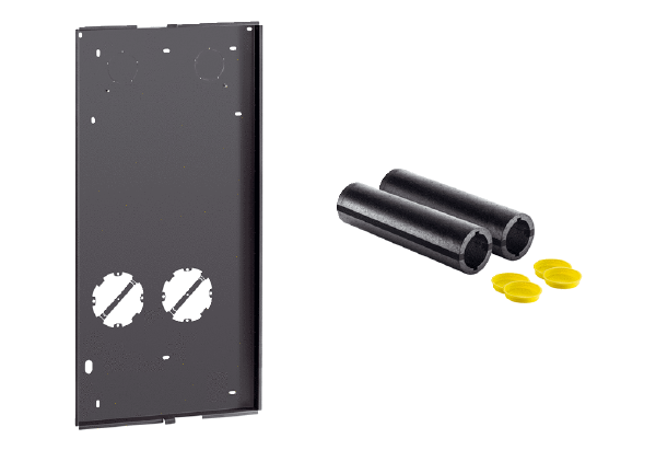 WS 75 RSAP IM0019228.PNG Natynkowy zestaw do montażu w stanie surowym, złożony ze skrzynki do zabudowy (szerokość x wysokość x głębokość: 538 x 1070 x 25 mm) z wbudowanym szablonem wiertarskim do otworów rdzeniowych, dwóch izolowanych termicznie tulei ściennych z korytkami do odprowadzania kondensatu (średnica: 125 mm, długość: 500 mm) do niecentralnego urządzenia wentylacyjnego WS 75 Powerbox H z odzyskiem ciepła (0095.0646)