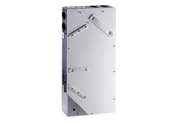 WS 75 Powerbox H IM0019234.PNG WS 75 Powerbox H ventilation unit with heat recovery. DN 90 outgoing and outside air connections on the rear side of the unit. The Powerbox contains the high-quality, RLS G1 WS room air control made of glass, a highly-efficient enthalpy cross-counterflow heat exchanger, EC centrifugal fans with constant volumetric flow in outside air and outgoing air, temperature and humidity monitoring, 2 ISO Coarse 80 % (G4) filters, volumetric flow range from 20 to 70 m³/h, model: Installation in the wall, accessories needed: Surface-mounting shell kit WS 75 RSAP (0093.1615) or flush-mounting shell kit WS 75 RSUP (0093.1616), surface-mounting cover WS 75 APA (0093.1617) or flush-mounting cover WS 75 UPA (0093.1618) or glass flush-mounting cover WS 75 UPGA (0093.1619) and combination wall socket coated in stainless steel (Duo KWS E) or powder coated white, similar to RAL 9016 (Duo KWS W)