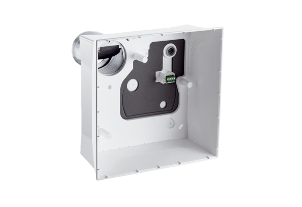 ER GH APB IM0019654.PNG Surface-mounted housing, ER GH APB fire protection with metal socket and metal fire protection shut-off damper to accommodate the ER EC fan insert in combination with the covers of the ER-A... series