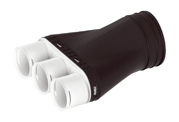 MA-AD3-63 IM0020154.PNG Adaptateur en plastique pour 3 x gaine flexible DN 63, conduit d'amenée DN 125, résistant à la pression pour le bétonnage dans le plancher filigrane