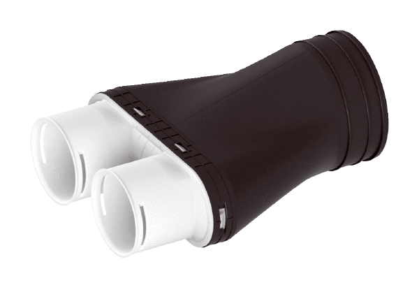 MA-AD2-75 IM0020157.PNG Adaptateur en plastique pour 2 x gaine flexible DN 75, conduit d'amenée DN 125, résistant à la pression pour le bétonnage dans le plancher filigrane