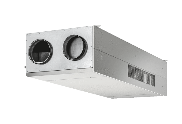 geniovent.x 900 F L-E-SU-K IM0020319.PNG Appareil de traitement d'air RLT décentralisé avec récupération de chaleur très élevée. Avec échangeur de chaleur enthalpique, raccords d'air extérieur et d'air rejeté à gauche, avec gaines, soufflage en bas sans panneaux revêtus (3x2), détecteur CO2 intégré dans l'appareil. Avec application pour la commande mobile des appareils