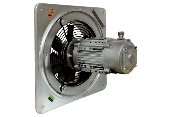 DAQ 63/6 Ex IM0021307.PNG Axial wall fan with square wall plate, DN 630, three-phase AC, explosion-proof, nominal power 0.37 kW, medium: gas