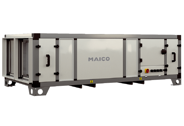 RLT 1600 MV4516HR-Mode 3 IM0022843.PNG Centralised compact air handling unit with heat recovery. Version: Horizontal with supply and exhaust air connection on the right, constant pressure operation, with cross-counterflow heat exchanger, without preheating register, without supplementary heat register, air flow volume up to 1600 m³/h
