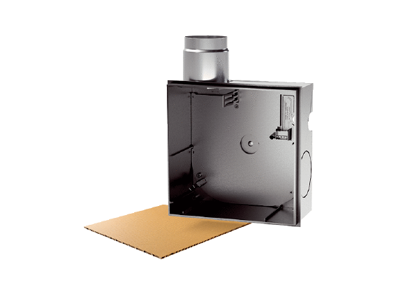 ER-UPD EC IM0023750.PNG Flush-mounted housing with fire protection shut-off device for mounting an ER EC / ER EC 2.1 fan. Connection to a second room possible on the right/left/bottom.