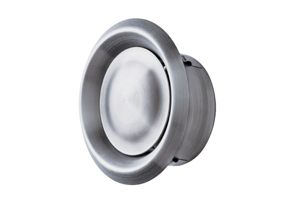 TM-V2A 12 IM0023966.PNG Bouche d'extraction-insufflation pour air entrant et air sortant, acier inoxydable, avec anneau d'encastrement, DN 125, pour ventilation domestique max. 60 m³/h